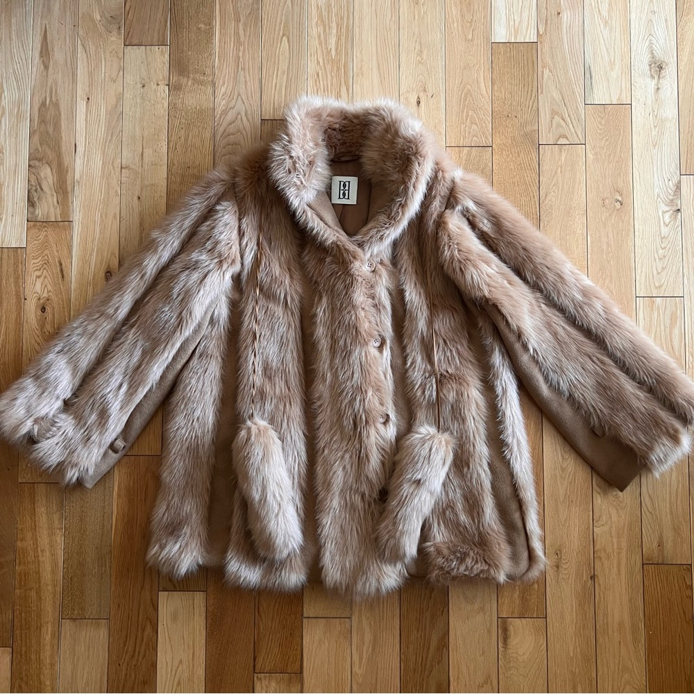 Malene Birger Kaliies Faux Fur Brown Coat Button Front Closure Tassels Sz Large - Picture 4 of 13